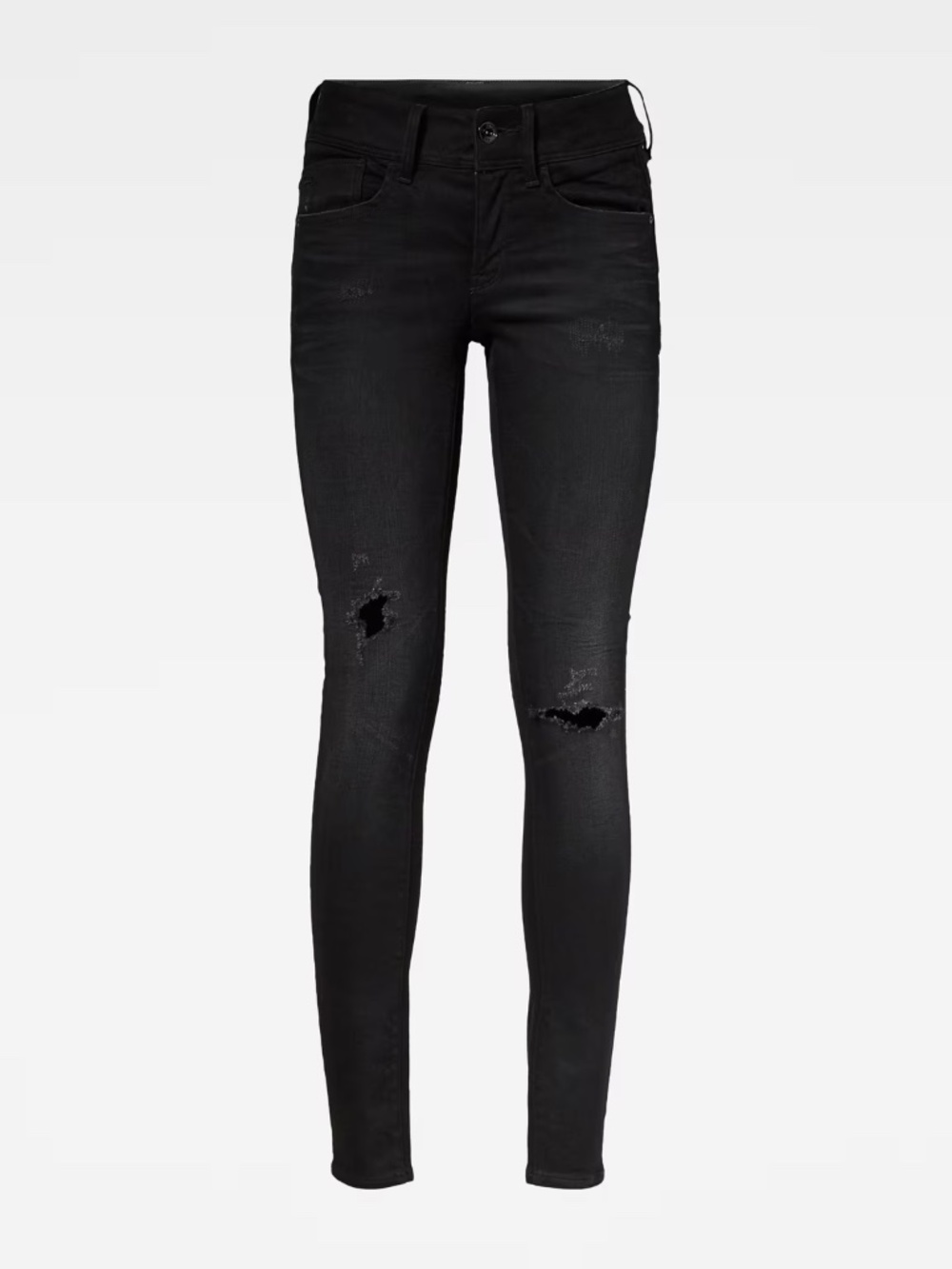 $190 G-Star RAW Lynn Mid Skinny Black Distressed Jeans Worn In Ripped Lava 27/32